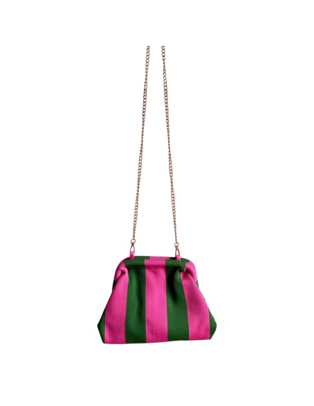Sac Clap-Clap rayé vert et fuchsia - Chaînette amovible - Coloré & original