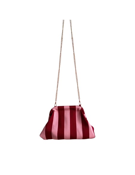 Sac Clap-Clap rayé fin bordeaux & rose - Chaînette amovible - Féminin & élégant