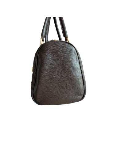Sac à main femme en cuir véritable chocolat - Détails clous dorés