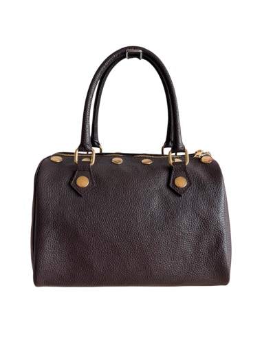 Sac à main femme en cuir véritable chocolat - Détails clous dorés