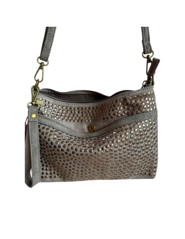Pochette femme Mandoline à clous Taupe - Bandoulière réglable et amovible