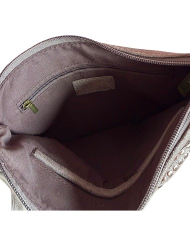 Pochette femme Mandoline à clous Taupe - Bandoulière réglable et amovible