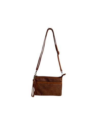 Pochette femme Mandoline à clous Camel - Bandoulière réglable et amovible
