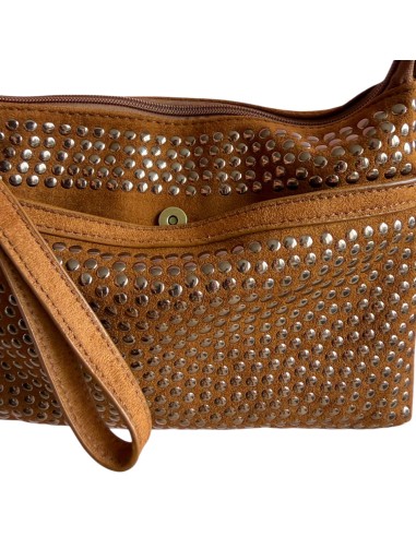 Pochette femme Mandoline à clous Camel - Bandoulière réglable et amovible
