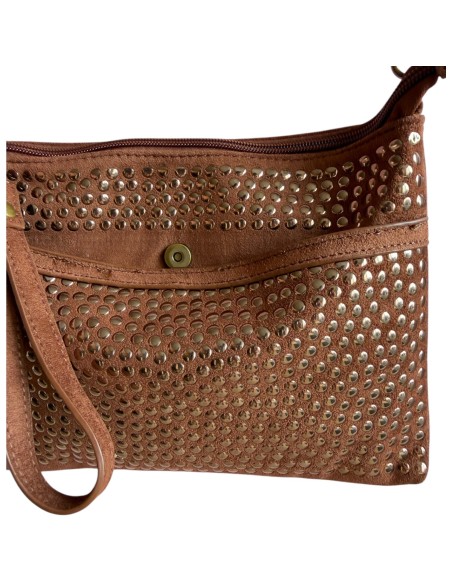 Pochette femme Mandoline à clous Moka - Bandoulière réglable et amovible