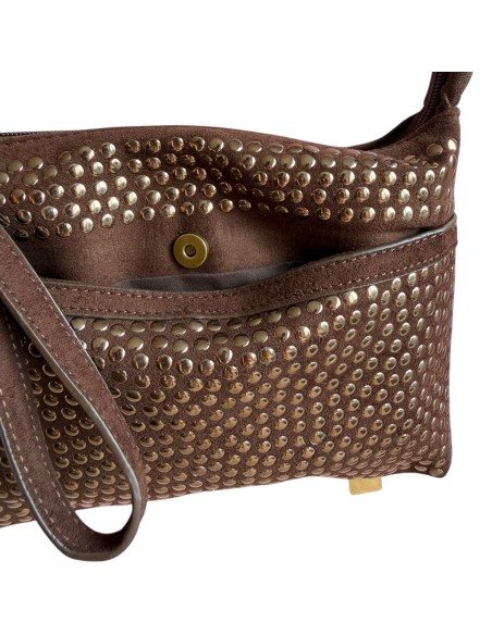 Pochette femme Mandoline à clous Coffee - Bandoulière réglable et amovible