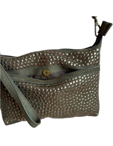 Pochette femme Mandoline à clous Kaki - Bandoulière réglable et amovible
