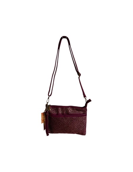 Pochette femme Mandoline à clous Prune - Bandoulière réglable et amovible