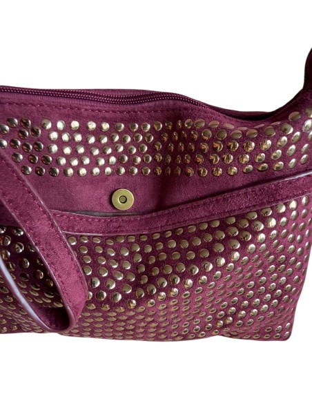 Pochette femme Mandoline à clous Prune - Bandoulière réglable et amovible