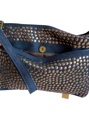Pochette femme Mandoline à clous Marine - Bandoulière réglable et amovible
