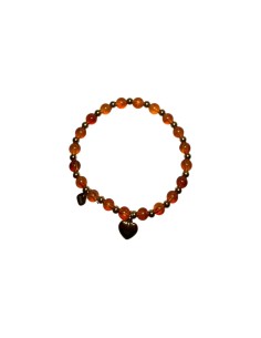 Bracelet élastique perles orange breloque cœur en acier inoxydable ajustable