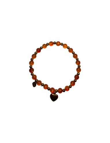 Bracelet élastique perles orange breloque cœur en acier inoxydable ajustable