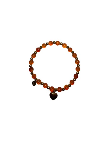 Bracelet élastique perles orange breloque cœur en acier inoxydable ajustable