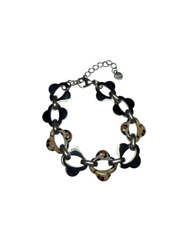 Bracelet argenté émaille léopard en acier inoxydable ajustable