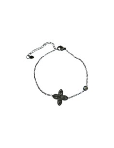 Bracelet chaine argentée trèfle quatre pétales pavé de strass en acier inoxydable ajustable