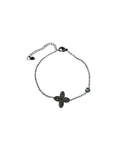 Bracelet chaine argentée trèfle quatre pétales pavé de strass en acier inoxydable ajustable