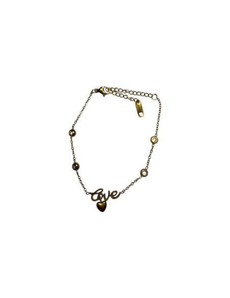 Bracelet chaine fine avec inscription love en acier inoxydable ajustable