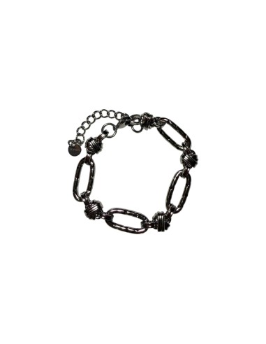 Bracelet grands maillons ovales texturés avec détails nœuds marins en acier inoxydable ajustable