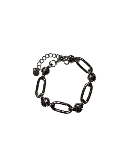 Bracelet grands maillons ovales texturés avec détails nœuds marins en acier inoxydable ajustable