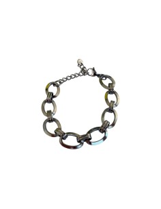 Bracelet argenté grand maillons ovales lisses et anneaux doubles en acier inoxydable ajustable