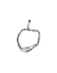 Bracelet argenté triple chaines motif grain de café et strass serti en acier inoxydable ajustable