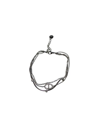 Bracelet argenté triple chaines motif grain de café et strass serti en acier inoxydable ajustable