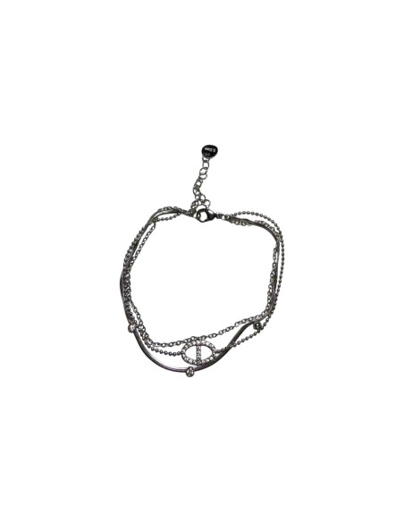Bracelet argenté triple chaines motif grain de café et strass serti en acier inoxydable ajustable