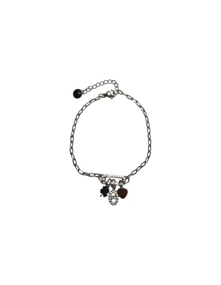 Bracelet argenté maille trombone, breloques en acier inoxydable ajustable