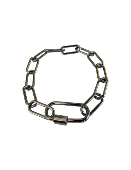 Bracelet argenté maille trombone ouverture style mousqueton à vis en acier inoxydable ajustable