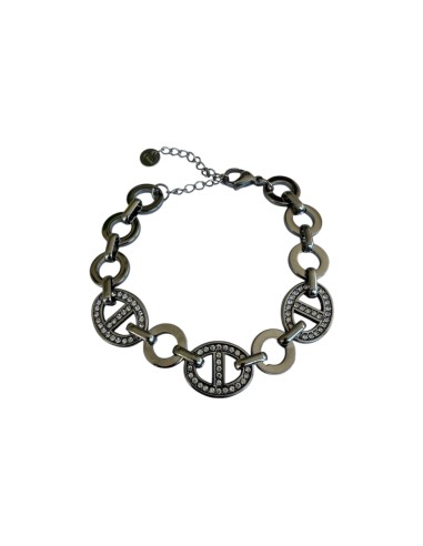 Bracelet argenté gros maillons grain de café strass en acier inoxydable ajustable