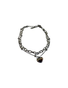 Bracelet double rang pendentif cœur en acier inoxydable ajustable