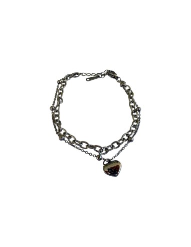 Bracelet double rang pendentif cœur en acier inoxydable ajustable