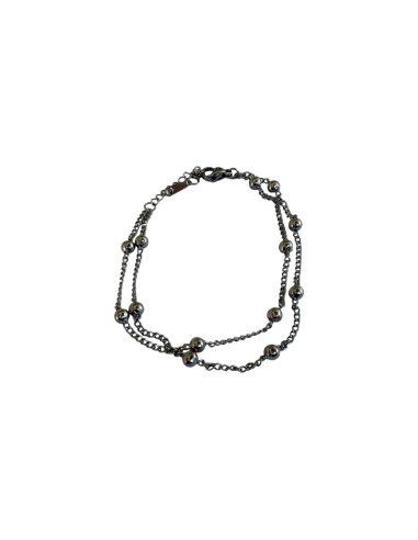 Bracelet argenté double rang bille en acier inoxydable ajustable