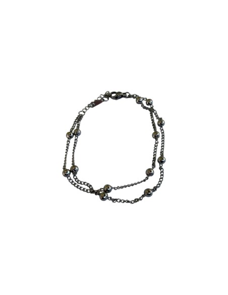 Bracelet argenté double rang bille en acier inoxydable ajustable