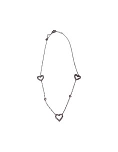 Collier argenté chaine fine à multiples cœurs sertis de strass en acier inoxydable réglable