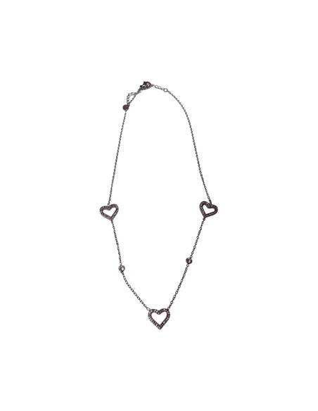 Collier argenté chaine fine à multiples cœurs sertis de strass en acier inoxydable réglable
