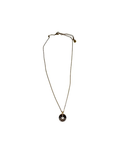 Collier doré chaine fine et pendentif anneaux concentriques sertis de strass en acier inoxydable réglable