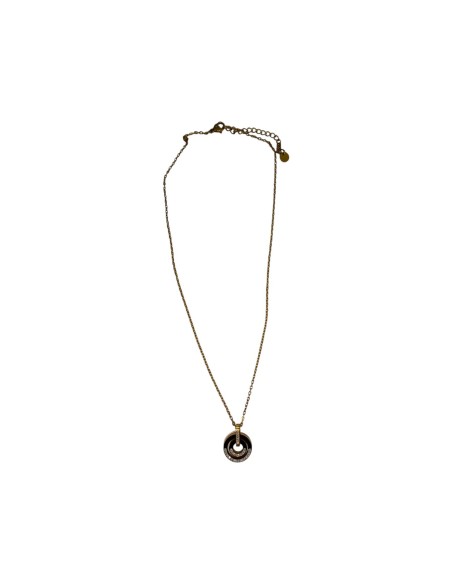 Collier doré chaine fine et pendentif anneaux concentriques sertis de strass en acier inoxydable réglable