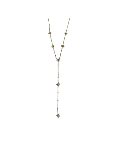 Collier en forme Y à motif étoiles polaires et strass sertis en acier inoxydable réglable