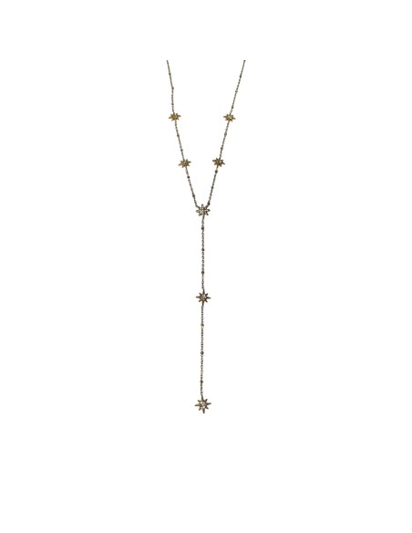 Collier en forme Y à motif étoiles polaires et strass sertis en acier inoxydable réglable