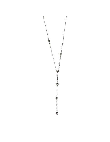Collier argenté Y avec strass sertis en forme de cœurs en acier inoxydable réglable