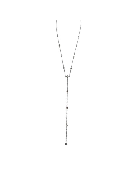 Collier argenté style Y chaine perlée et strass solitaire central en acier inoxydable réglable