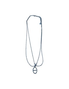 Collier double rang chaine fine et pendentif grain de café pavé de strass en acier inoxydable réglable