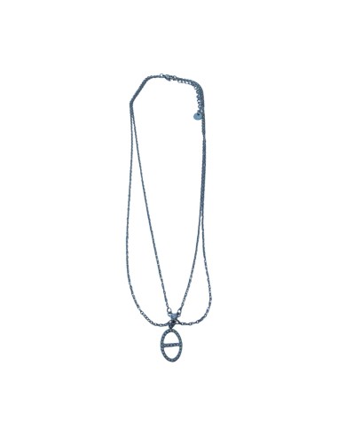 Collier double rang chaine fine et pendentif grain de café pavé de strass en acier inoxydable réglable
