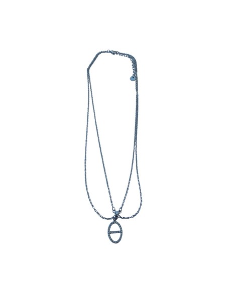 Collier double rang chaine fine et pendentif grain de café pavé de strass en acier inoxydable réglable
