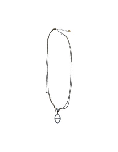 Collier double rang chaine fine et pendentif grain de café pavé de strass en acier inoxydable réglable