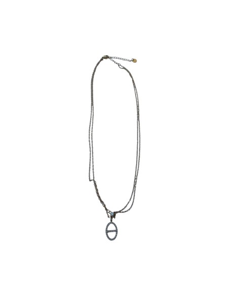 Collier double rang chaine fine et pendentif grain de café pavé de strass en acier inoxydable réglable