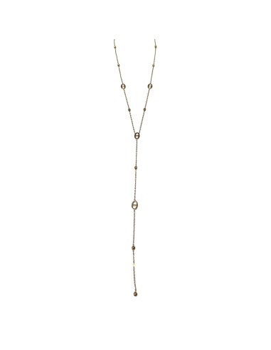 Collier style Y à motifs grain de café et perles en acier inoxydable réglable