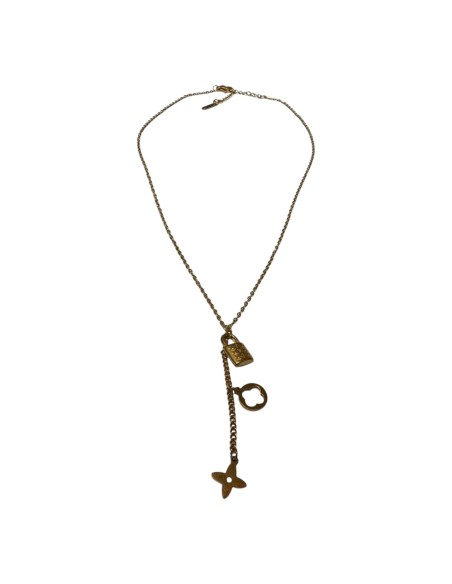 Collier style cravate à pendentif cadenas strass, médaille fleur et fleur en acier inoxydable réglable