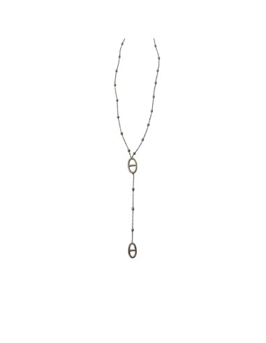 Collier style Y à motifs grain de café lisse et perles en acier inoxydable réglable
